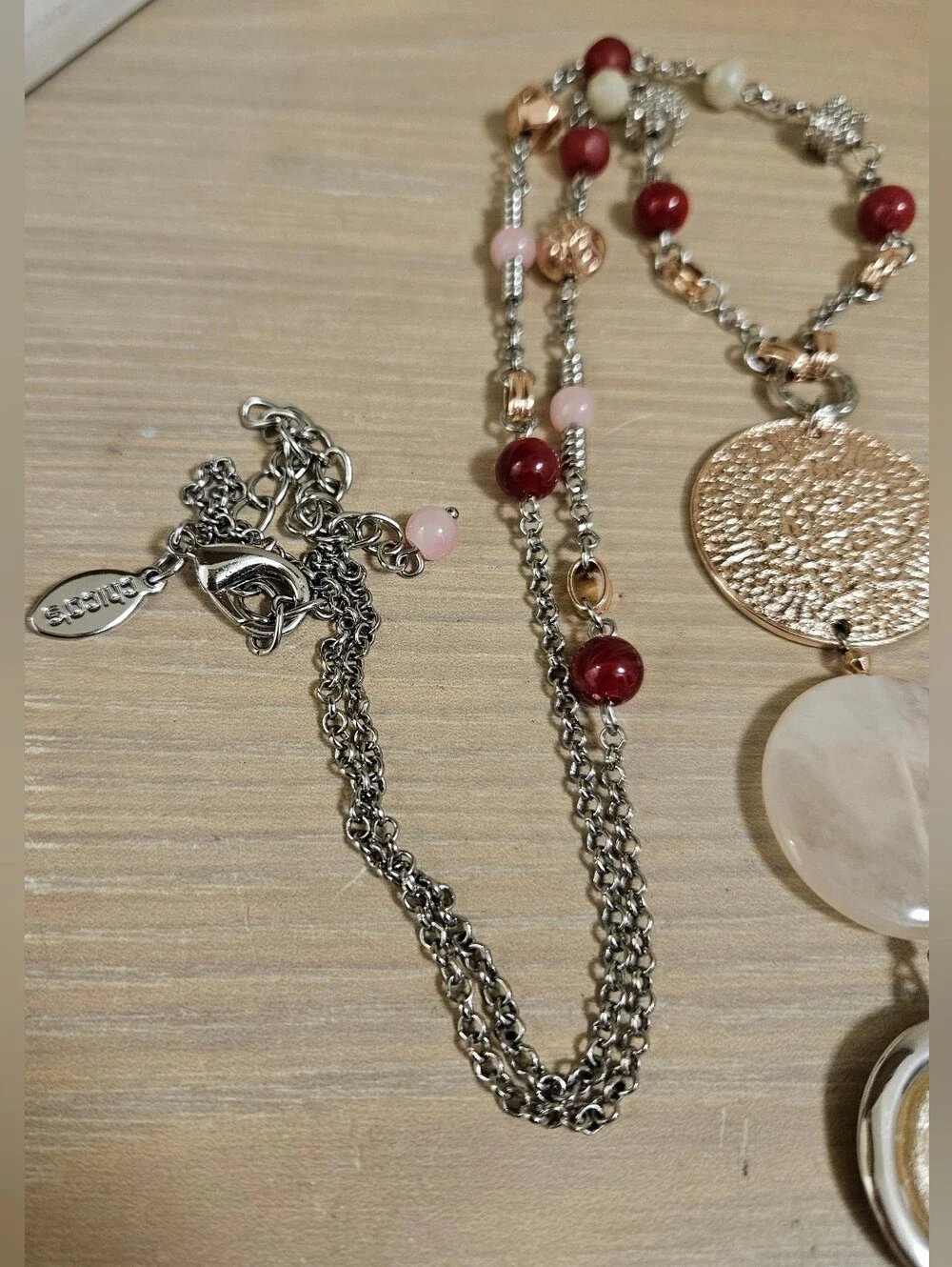 CHICO'S MEDALLION SILVER-TONE ROSE GOLD GLASS BEADS  BOHEMIAN LONG NECKLACE